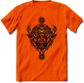 Bizon - Dieren Mandala T-Shirt | Geel | Grappig Verjaardag Zentangle Dierenkop Cadeau Shirt | Dames - Heren - Unisex | Wildlife Tshirt Kleding Kado | - Oranje - 3XL