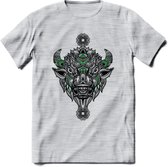 Bizon - Dieren Mandala T-Shirt | Groen | Grappig Verjaardag Zentangle Dierenkop Cadeau Shirt | Dames - Heren - Unisex | Wildlife Tshirt Kleding Kado | - Licht Grijs - Gemaleerd - X