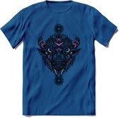 Bizon - Dieren Mandala T-Shirt | Rzoe | Grappig Verjaardag Zentangle Dierenkop Cadeau Shirt | Dames - Heren - Unisex | Wildlife Tshirt Kleding Kado | - Donker Blauw - M