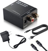Sounix Digitaal naar Analoog audioconverter - 192 kHz Audio Adapter voor Toslink naar RCA R/L - met Optische Kabel en Voedings Adapter - zwart