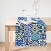 Bedrukt Velvet Textiel Tafelloper 45x135 - Blauwe mandala - Fluweel - Runner