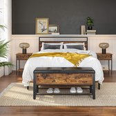 Nachtkastje, bijzettafel met lade en plank, slaapkamer, woonkamer, eenvoudige montage, industrieel ontwerp, vintage bruin-zwart HMLET55BX