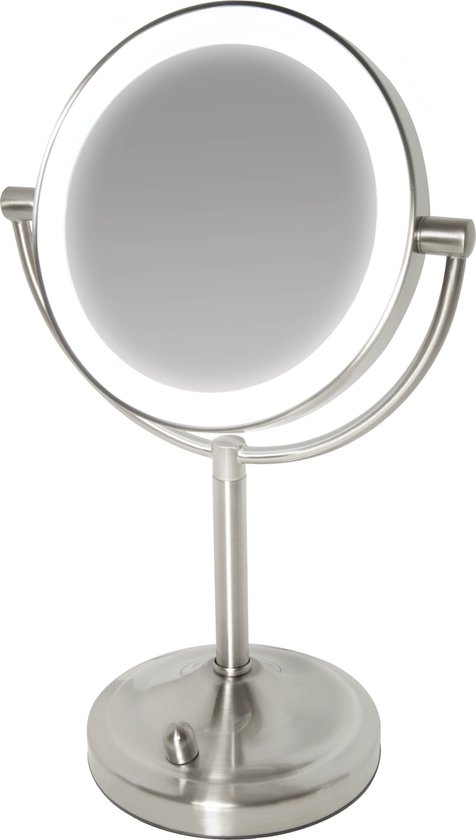 Homedics mir8150 dubbelzijdige make up spiegel met verlichting - vrijstaand - 7x vergroting - spiegel met ringverlichting