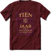10 Jaar Legendarisch Gerijpt T-Shirt | Paars - Ivoor | Grappig Verjaardag en Feest Cadeau Shirt | Dames - Heren - Unisex | Tshirt Kleding Kado | - Burgundy - XXL