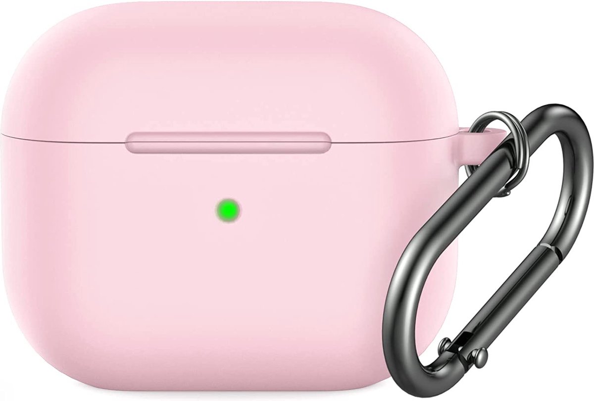 YONO Hoesje geschikt voor Apple Airpods 3 - Siliconen Soft Case met Clip - Lichtroze