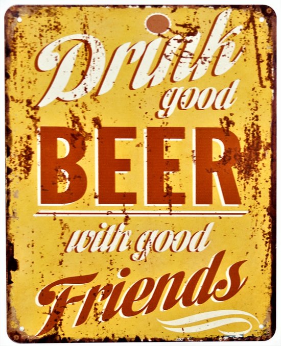 2D metalen wandbord "Drink good Beer" 25x20cm