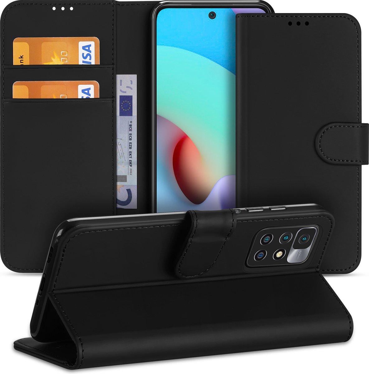 Telefoonhoesje Xiaomi Redmi 10 Bookcase Zwart met Pasjeshouder