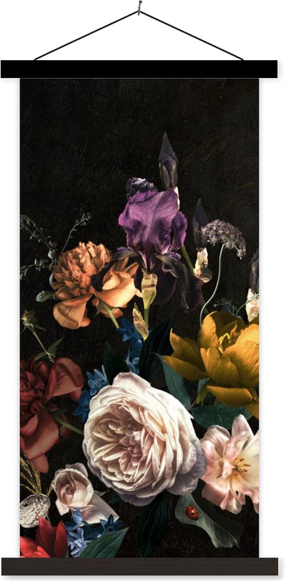 Porte-affiche avec affiche - Affiche scolaire - Bloem - Roses - Motifs - 40x80 cm - Lattes noires