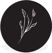 Art Line illustration arums sur fond noir mur plaque en plastique cercle ⌀ 120 cm - impression photo sur le cercle de mur / cercle vivant (décoration murale)