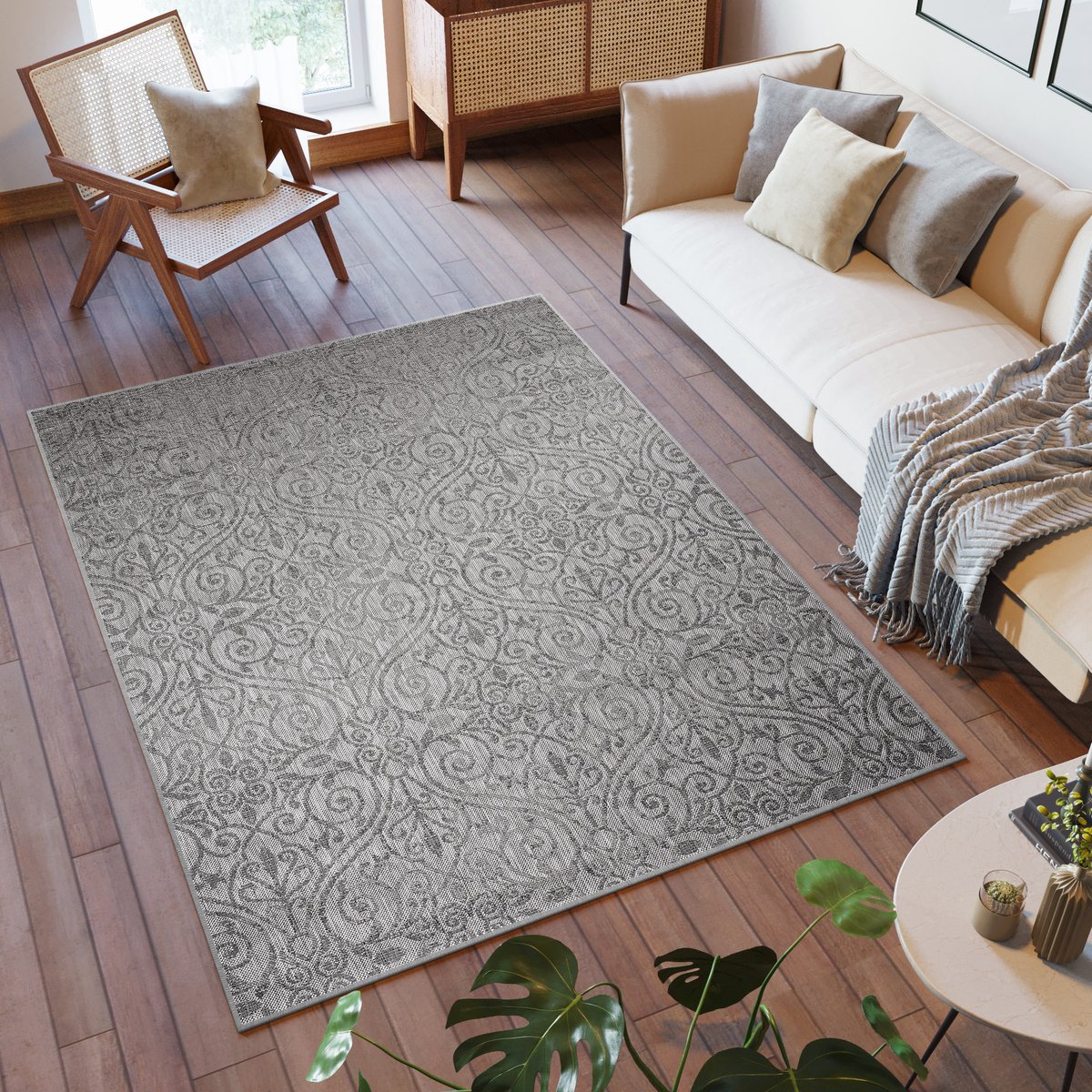 Tapiso Capri Vloerkleed Modern Binnen Indoor Outdoor Tuintapijt Maat- 80x150 Donkergrijs 3 2