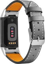 YONO Leer Bandje geschikt voor Fitbit Charge 5 / 6 - Vervangende Lederen Armband - Grijs
