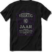 40 Jaar Legendarisch Gerijpt T-Shirt | Paars - Grijs | Grappig Verjaardag en Feest Cadeau Shirt | Dames - Heren - Unisex | Tshirt Kleding Kado | - Zwart - S