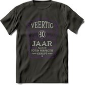 40 Jaar Legendarisch Gerijpt T-Shirt | Paars - Grijs | Grappig Verjaardag en Feest Cadeau Shirt | Dames - Heren - Unisex | Tshirt Kleding Kado | - Donker Grijs - S