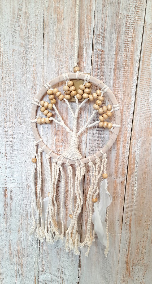 Dromenvanger levensboom (tree of life) met kraaltjes Ø16-18cm - crème