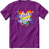 Love Is Love | Pride T-Shirt | Grappig LHBTIQ+ / LGBTQ / Gay / Homo / Lesbi Cadeau Shirt | Dames - Heren - Unisex | Tshirt Kleding Kado | - Paars - M