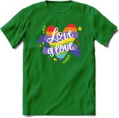 Love Is Love | Pride T-Shirt | Grappig LHBTIQ+ / LGBTQ / Gay / Homo / Lesbi Cadeau Shirt | Dames - Heren - Unisex | Tshirt Kleding Kado | - Donker Groen - XL