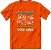 Gay Glitter | Pride T-Shirt | Grappig LHBTIQ+ / LGBTQ / Gay / Homo / Lesbi Cadeau Shirt | Dames - Heren - Unisex | Tshirt Kleding Kado | - Oranje - L