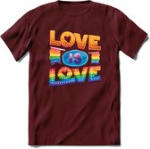 Love Is Love | Pride T-Shirt | Grappig LHBTIQ+ / LGBTQ / Gay / Homo / Lesbi Cadeau Shirt | Dames - Heren - Unisex | Tshirt Kleding Kado | - Burgundy - S