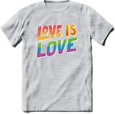 Love Is Love | Pride T-Shirt | Grappig LHBTIQ+ / LGBTQ / Gay / Homo / Lesbi Cadeau Shirt | Dames - Heren - Unisex | Tshirt Kleding Kado | - Licht Grijs - Gemaleerd - 3XL