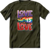 Love Is Love | Pride T-Shirt | Grappig LHBTIQ+ / LGBTQ / Gay / Homo / Lesbi Cadeau Shirt | Dames - Heren - Unisex | Tshirt Kleding Kado | - Leger Groen - L