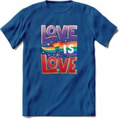 Love Is Love | Pride T-Shirt | Grappig LHBTIQ+ / LGBTQ / Gay / Homo / Lesbi Cadeau Shirt | Dames - Heren - Unisex | Tshirt Kleding Kado | - Donker Blauw - S