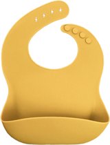 Siliconen slabbetje met opvangbakje - Baby - Kind - Waterdicht - Bib - Schort - Effen - Geel - Sunshine