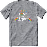 Love Is Love | Pride T-Shirt | Grappig LHBTIQ+ / LGBTQ / Gay / Homo / Lesbi Cadeau Shirt | Dames - Heren - Unisex | Tshirt Kleding Kado | - Donker Grijs - Gemaleerd - S