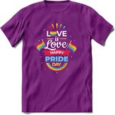 Love Is Love | Pride T-Shirt | Grappig LHBTIQ+ / LGBTQ / Gay / Homo / Lesbi Cadeau Shirt | Dames - Heren - Unisex | Tshirt Kleding Kado | - Paars - L