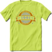 Premium Since 1981 T-Shirt | Zilver - Goud | Grappig Verjaardag en Feest Cadeau Shirt | Dames - Heren - Unisex | Tshirt Kleding Kado | - Groen - S