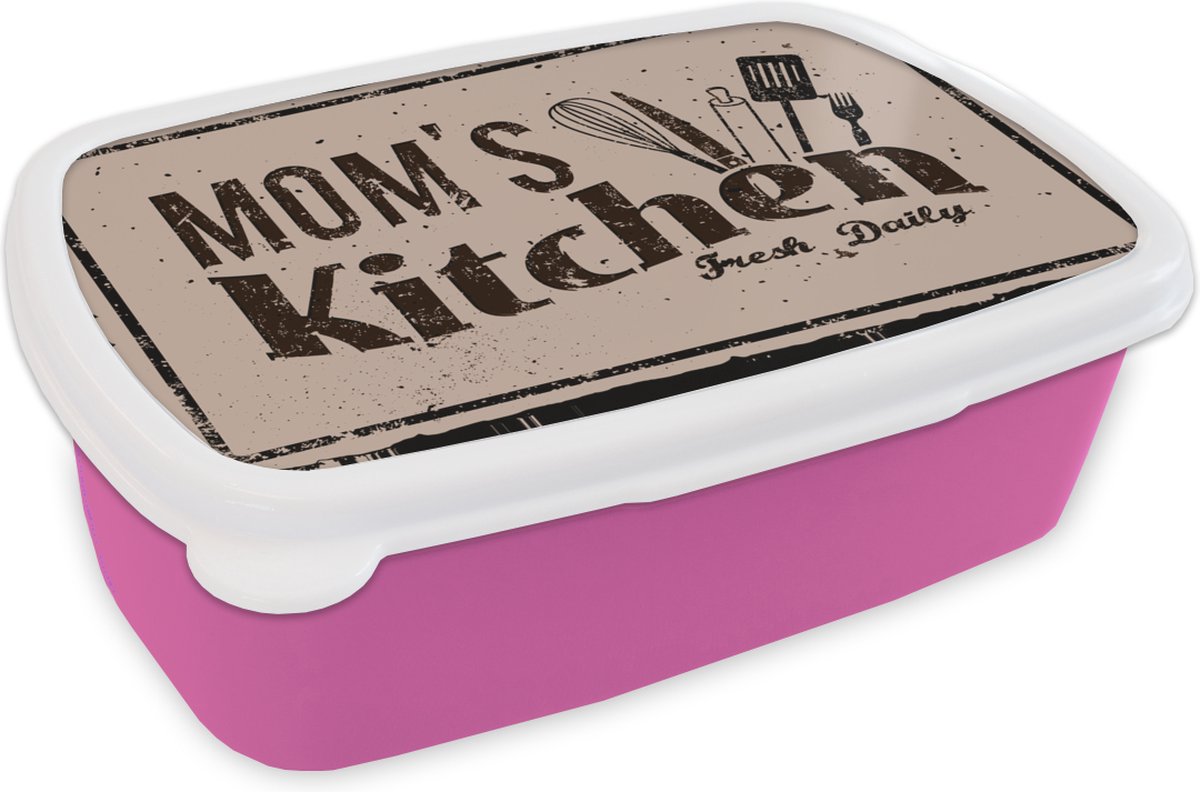 Broodtrommel Roze - Lunchbox - Brooddoos - Keuken - Mama - Retro - 18x12x6 cm - Kinderen - Meisje