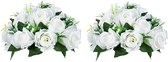 NUPTIO 2 stuks kunstbloemen, 15 koppen, kunststof rozen met sokkel, geschikt voor winkel, bruiloft centrepiece, bloemenrek voor feesten, Valentijnsdag, decoratie (puur wit) - valentijn cadeau