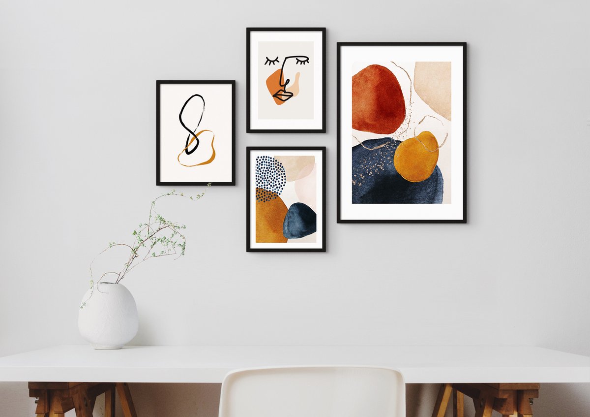 Esque Fotowand Abstract Rood Geel - Posterset - Abstracte Collage - 30x40 - 50x70 Rood, Geel, Blauw