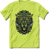 Wolf - Dieren Mandala T-Shirt | Blauw | Grappig Verjaardag Zentangle Dierenkop Cadeau Shirt | Dames - Heren - Unisex | Wildlife Tshirt Kleding Kado | - Groen - S