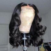 Mandy’s Pruiken Voor Dames -  Golvend Haar - 180% density -  100% Echt haar - Human Hair - met Babyhaartjes - Glanzend En Dik Haar - Donkerbruin, Zwart - 41 cm