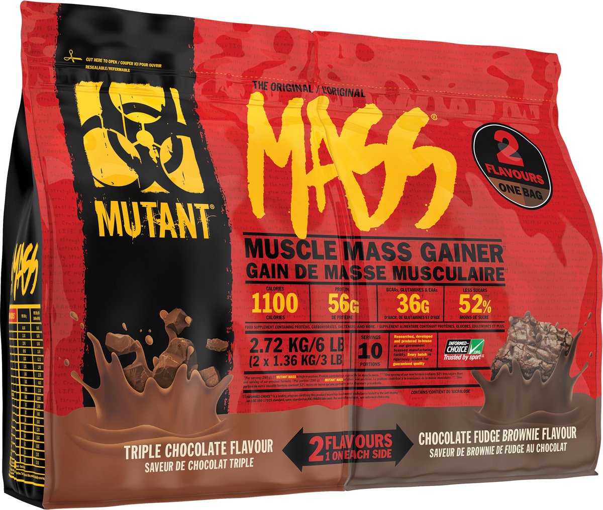 Goedkoopste Mutant Mass Dual Chamber Bag 2720gr Triple Choco / Choco Fudge