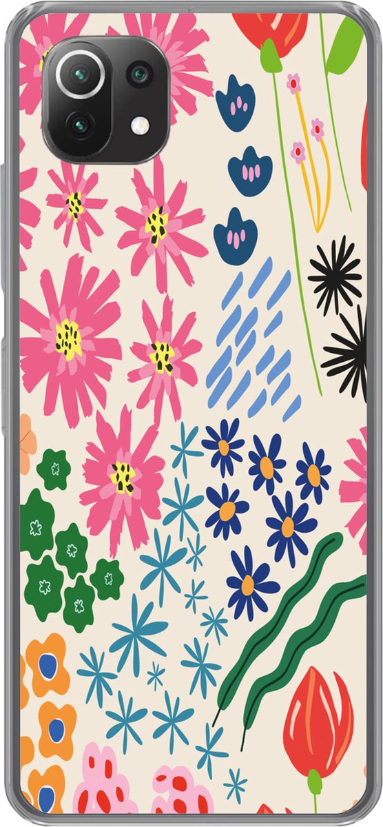 Telefoonhoesje Geschikt voor Xiaomi 11T hoesje - Bloem - Bladeren - Veldbloemen - Siliconen Telefoonhoesje Telefoonhoesje