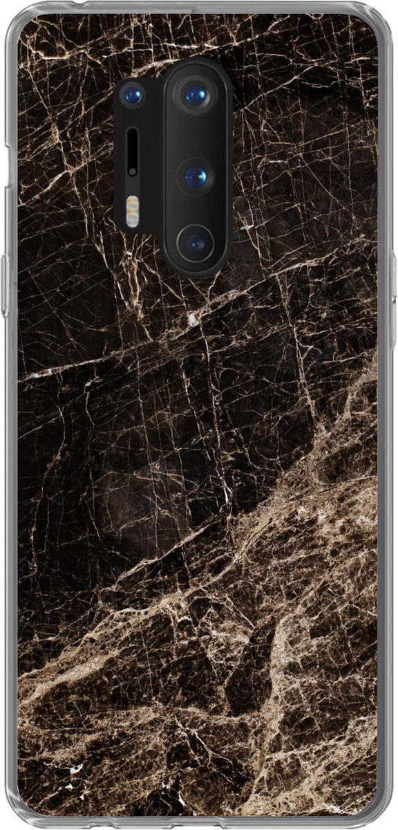Telefoonhoesje Geschikt voor OnePlus 8 Pro hoesje - Marmer print - Luxe - Zwart - Siliconen Telefoonhoesje Telefoonhoesje