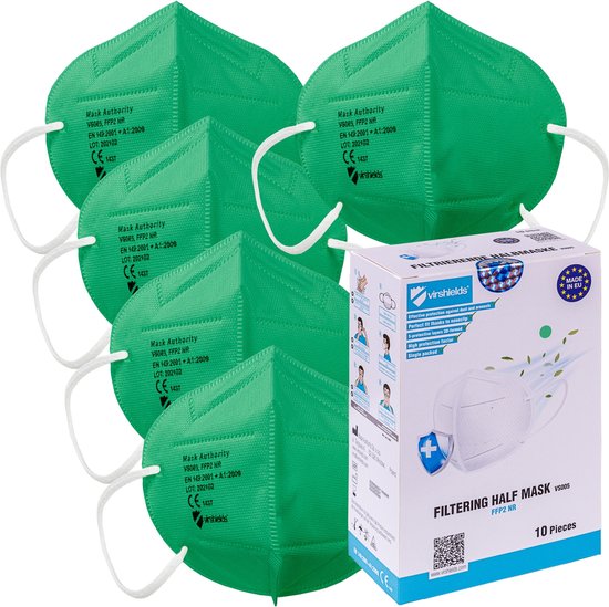 Atemschutz Halbmaske Virshields FFP2 Maske – 5-lagig, PFE 94%, VFE 99,99%, EN 149, Made In EU – 10er Pack Grün Atemschutz Halbmaske Virshields FFP2 Maske – 5-lagig, PFE 94%, VFE 99,99%, EN 149, Made In EU – 10er Pack Grün