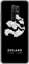 Geschikt voor Xiaomi Redmi 9 hoesje - Zeeland - Wegenkaart Nederland - Zwart - Siliconen Telefoonhoesje