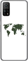 Geschikt voor Xiaomi Mi 10T 5G hoesje - Wereldkaart - Groen - Bladeren - Siliconen Telefoonhoesje