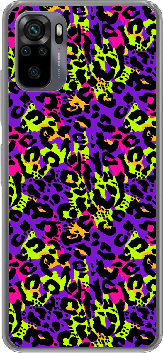 Telefoonhoesje Geschikt voor Xiaomi Geschikt voor Redmi Note 10 hoesje - Dierenprint - Regenboog - Neon - Siliconen Telefoonhoesje Telefoonhoesje