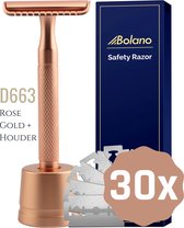 Bolano® Safety Razor Set Rose Gold + 30 Double Edge Scheermesjes + Houder - Klassiek Scheermes voor Mannen en Vrouwen - Messing