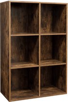 boekenplank, met 6 vakken, kantoorplank, kubusplank, vrijstaand, voor woonkamer, slaapkamer, kantoor, kinderkamer, vintage bruin LBC203BX