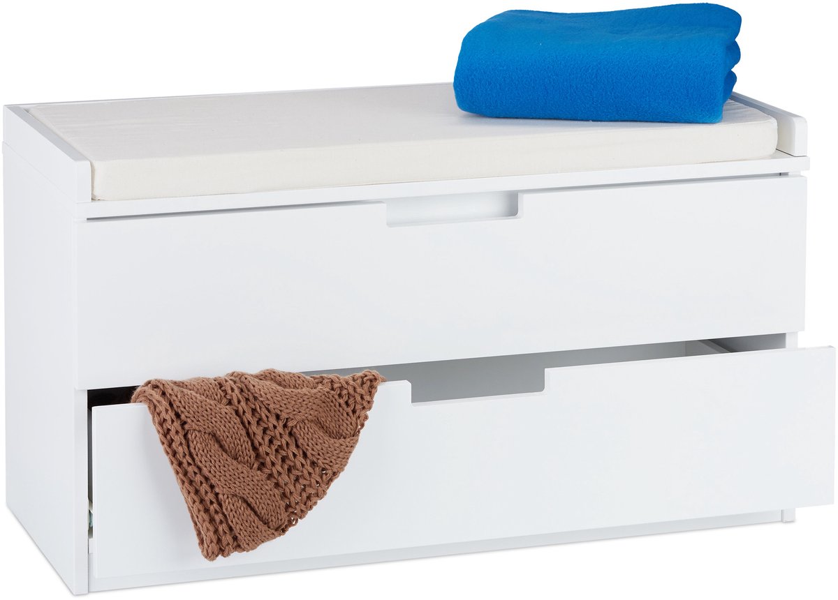 halbank met 2 lades - met kussen - 45 x 80 x 36 cm - schoenenbank - wit