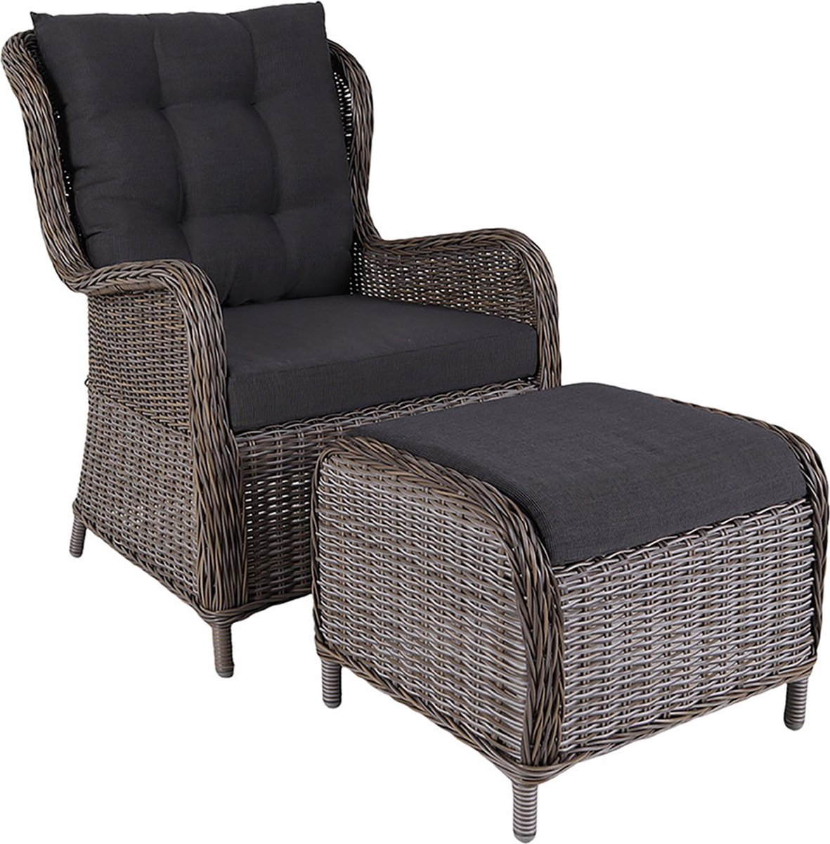House Collection Loungestoel met Voetenbank Lunde PE-Rattan Grijs
