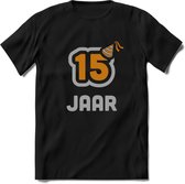 15 Jaar Feest T-Shirt | Goud - Zilver | Grappig Verjaardag Cadeau Shirt | Dames - Heren - Unisex | Tshirt Kleding Kado | - Zwart - S