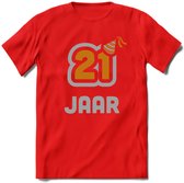 21 Jaar Feest T-Shirt | Goud - Zilver | Grappig Verjaardag Cadeau Shirt | Dames - Heren - Unisex | Tshirt Kleding Kado | - Rood - S