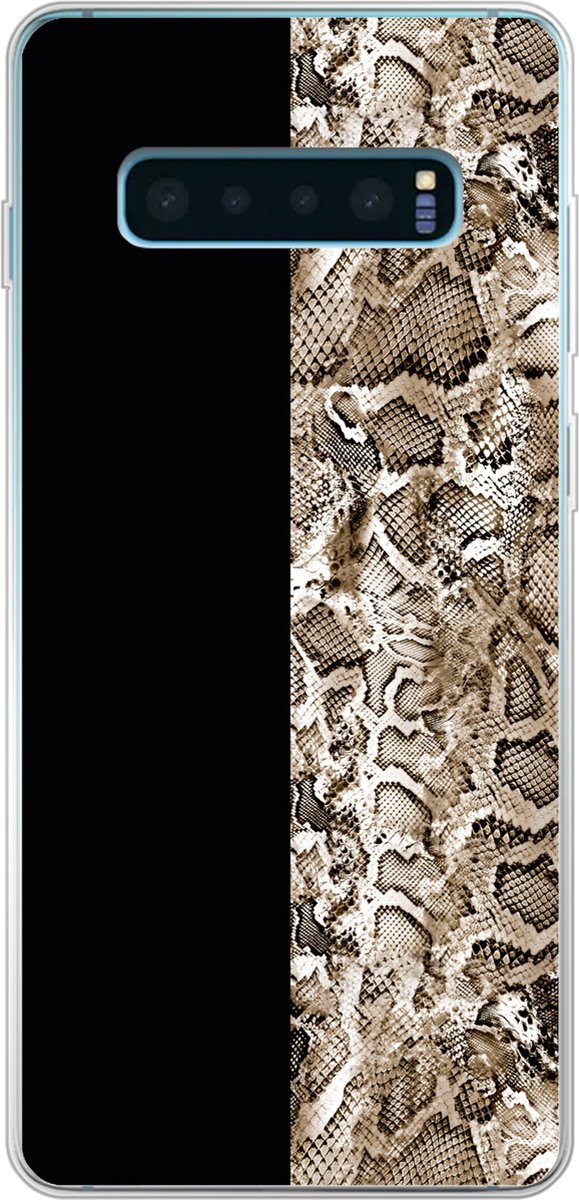 Telefoonhoesje Geschikt voor Samsung Galaxy S10 Plus hoesje - Slang - Dierenprint - Bruin - Siliconen Telefoonhoesje Telefoonhoesje