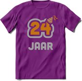 24 Jaar Feest T-Shirt | Goud - Zilver | Grappig Verjaardag Cadeau Shirt | Dames - Heren - Unisex | Tshirt Kleding Kado | - Paars - L