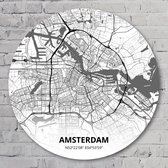 Muurcirkel ⌀ 90 cm - Muurcirkel Amsterdam – Printmijnstad wit/zwart - Aluminium Dibond - Wereldkaarten - Rond Schilderij - Wandcirkel - Wanddecoratie